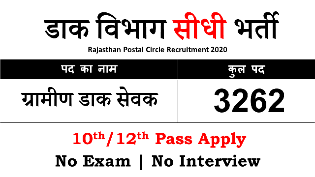 3262 GDS Recruitment In Rajasthan Postal Circle