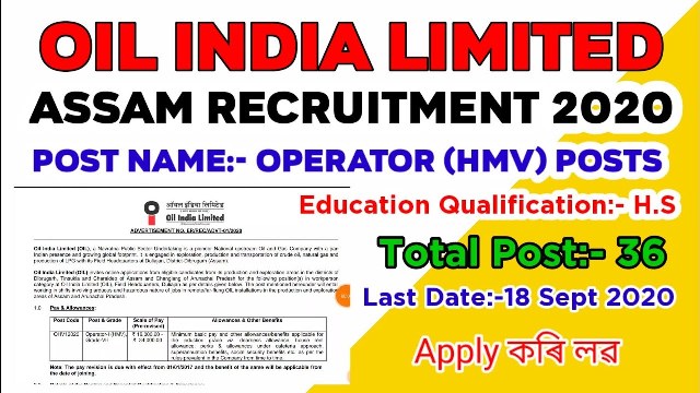 Recruitment For 36 Operator I HMV Posts In OIL