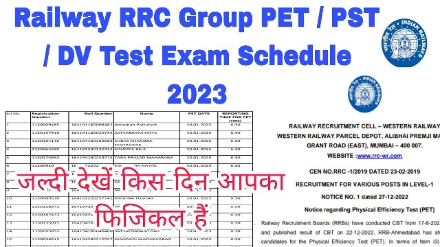 Railway RRC Group D PET PST DV Test Exam Schedule 2023