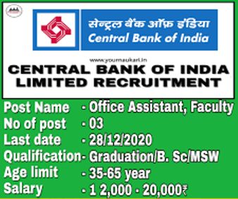 03 Office Assistant Faculty Recruitment In Central Bank of India 1