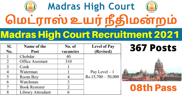 367 Office Assistant Library Attendant Posts In Madras High Court 1