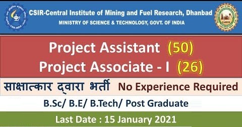 76 Project Assistant Project Associate I Posts In CIMFR 1