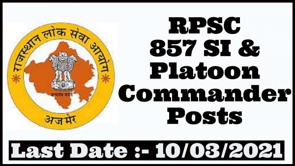 857 Sub Inspector Platoon Commander Recruitment In RPSC 2021 1