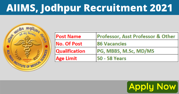 AIIMS Jodhpur Recruitment 2021 86 Professor Various Posts 1