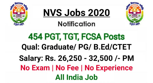 Apply For 454 TGT PGT FCSA Recruitment In NVS 1