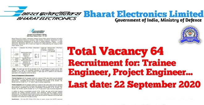 Apply For 64 Project Engineer Apprentice Officer Posts in BEL 1