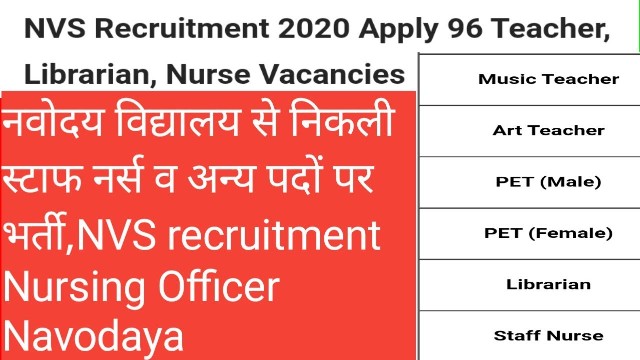 Apply For 96 Staff Nurse Teacher Librarian Recruitment In NVS 1