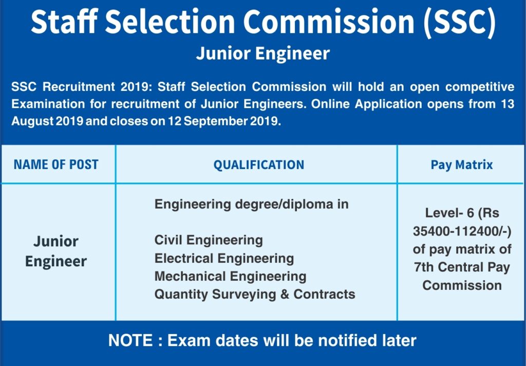 Apply For Various Junior Engineer Posts In SSC 1