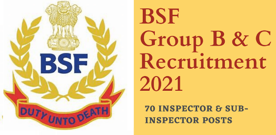 BSF Recruitment 2021 70 various posts recruitment 1