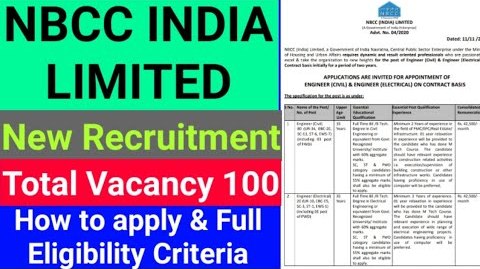 Recruitment For 100 Engineer Posts In NBCC 1