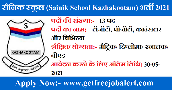 Sainik School Recruitment 2021 13 TGT PGT Counselor Posts 1