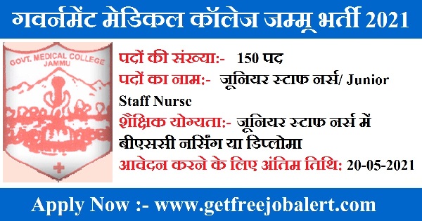 gmc jammu recruitment 2021 150 junior staff nurse posts 1